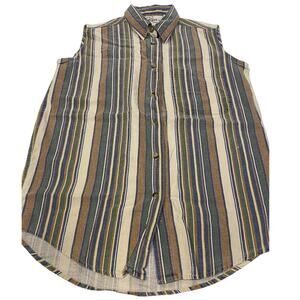 Vintage CHAZZZ Linen Striped Top Button-Down Sleeveless Size Small